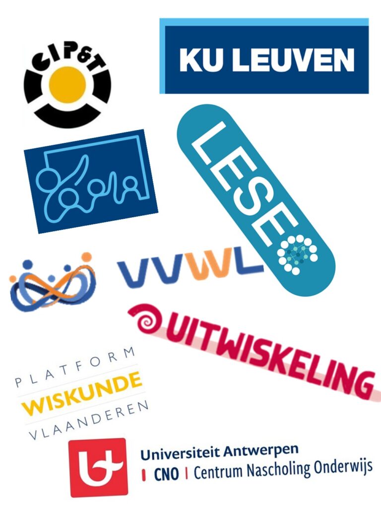 Logos of KU Leuven, CIP&T, LESEC, LIVO, VVWL, Uitwiskeling, Platform Wiskunde Vlaanderen and CNO Universiteit Antwerpen